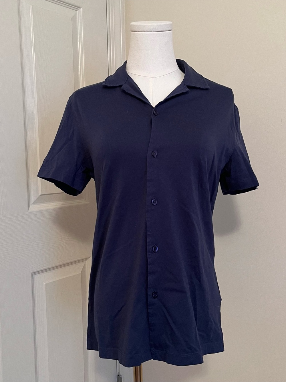Reiss Navy 100% Egyptian Cotton Short Sleeve Button Down Blouse Womens Size S